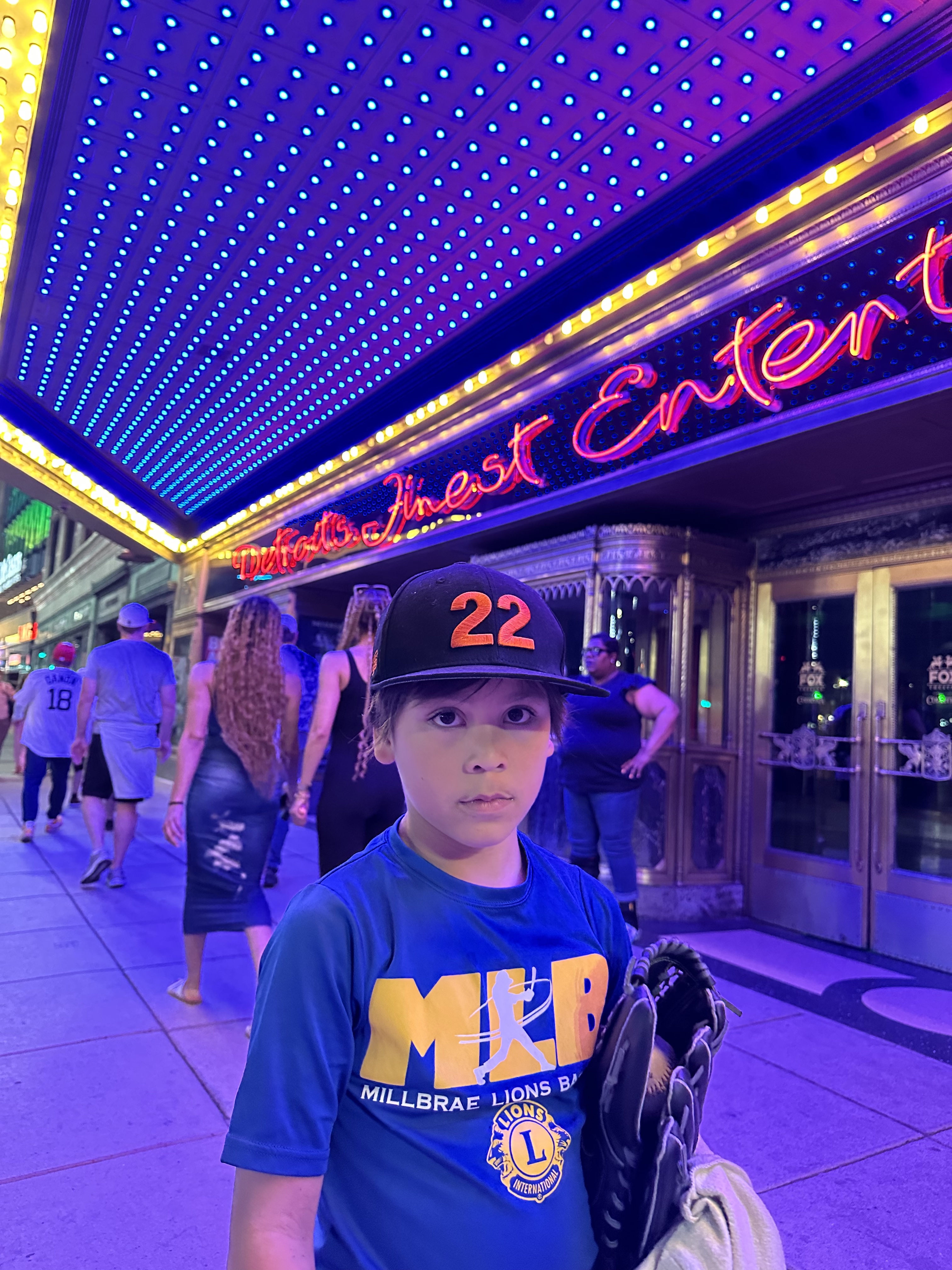 In front of the Roxy Theater in Detroit