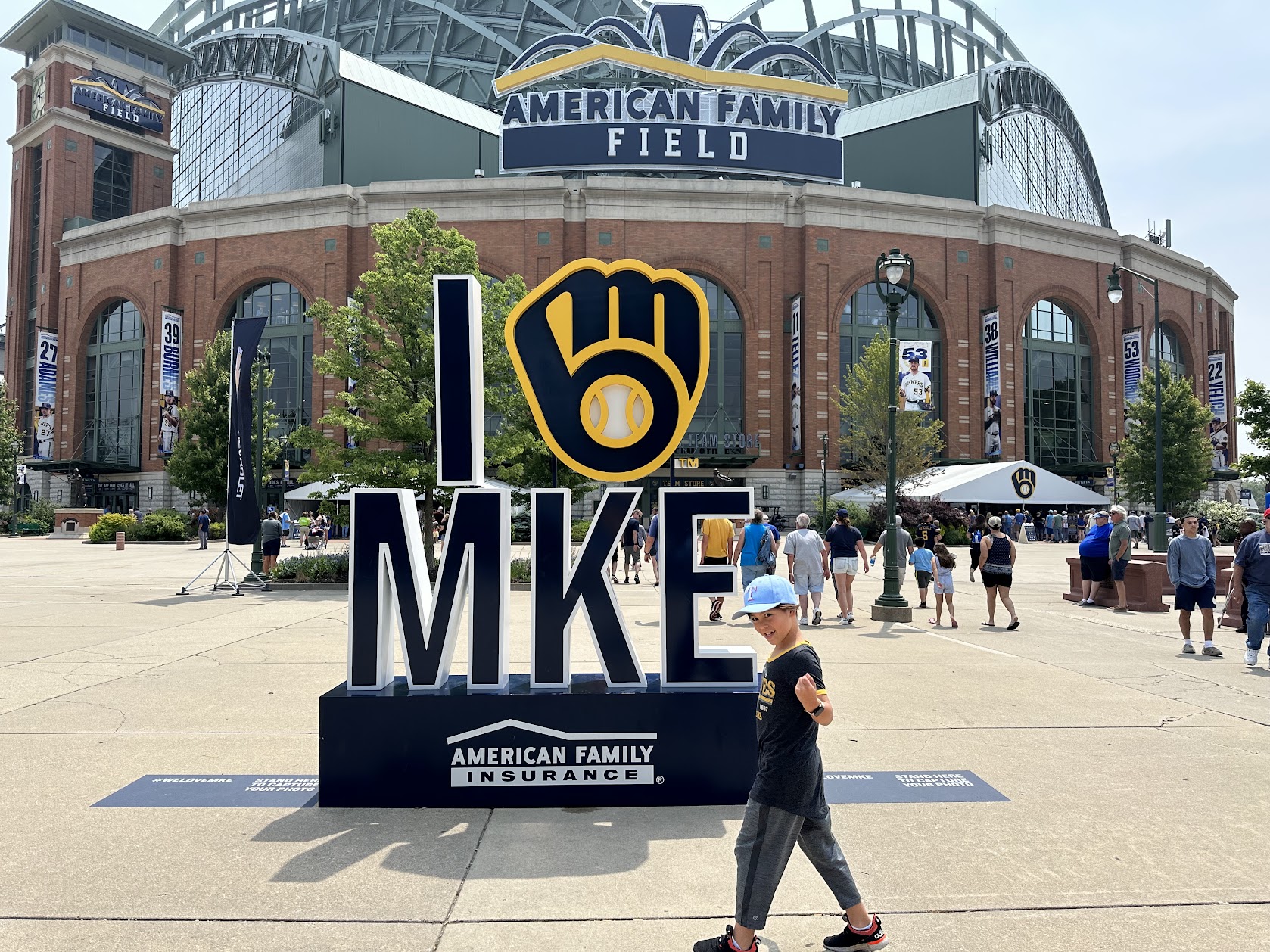 In front of American Family Field at I MKE Sign